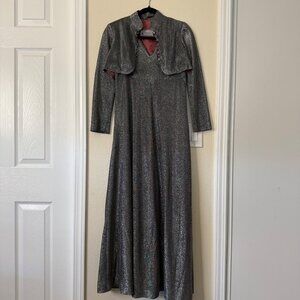 Vintage Silver Metallic Maxi Dress With Removable Cropped Jacket Sz S/M